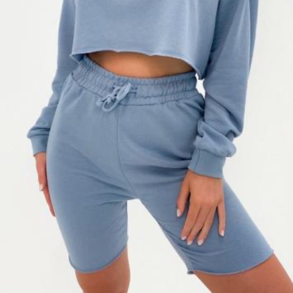 Blue Crop Sweatshirt and Biker Coordinate Set